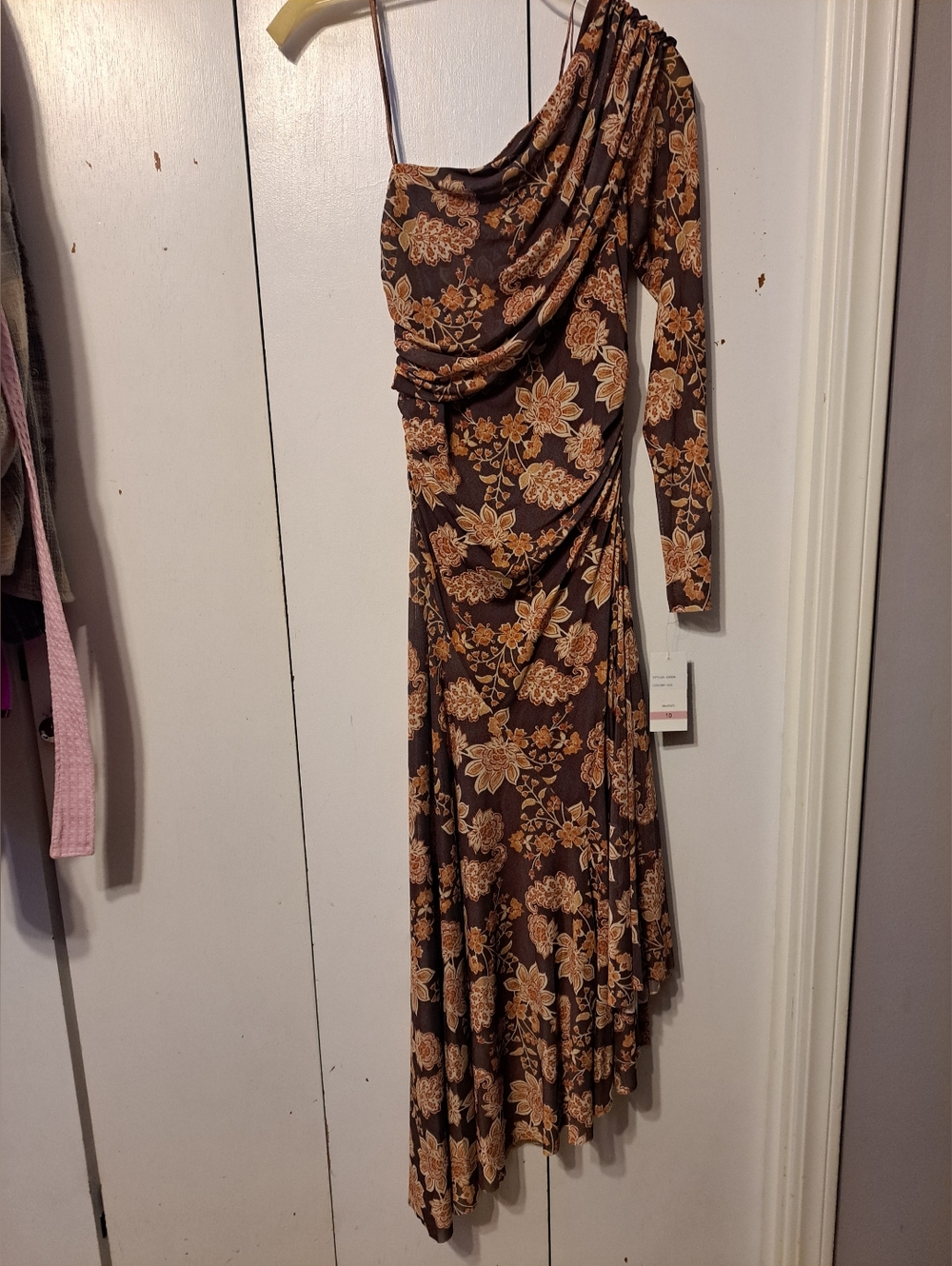 Taylor Neutral Floral High Low Mesh Dress